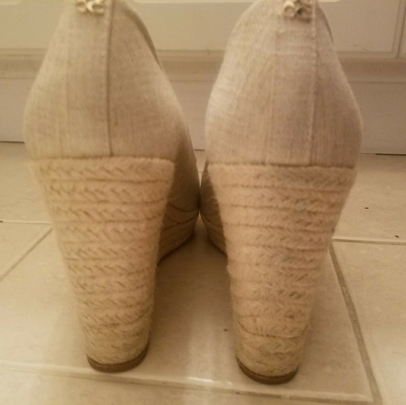 Coach Milan Ivory Linen Peep Toe Wedge - Picture 3 of 3
